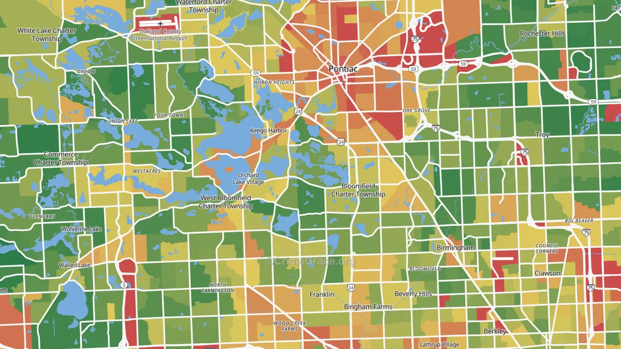 Oakland County, MI Map of Robbery Rates