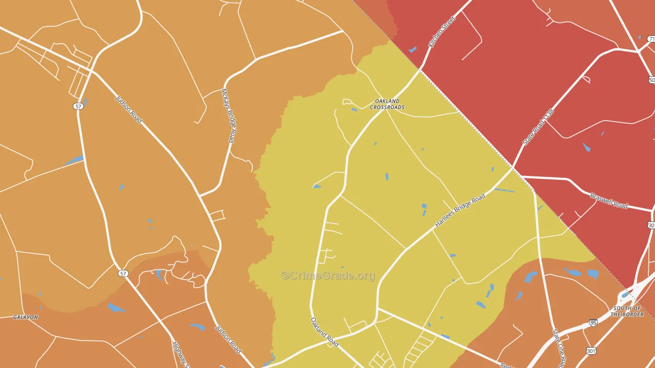Oakland Cross Roads, SC Map of Robbery Rates