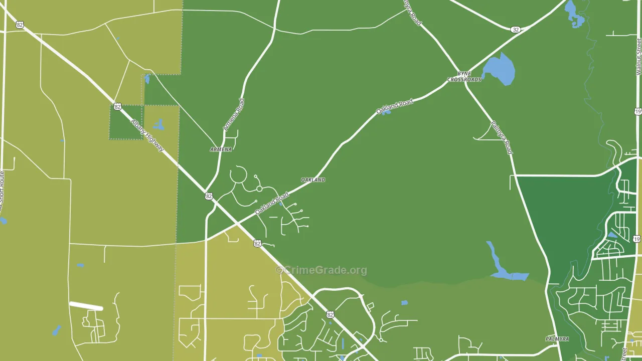 Oakland, GA Map of Robbery Rates