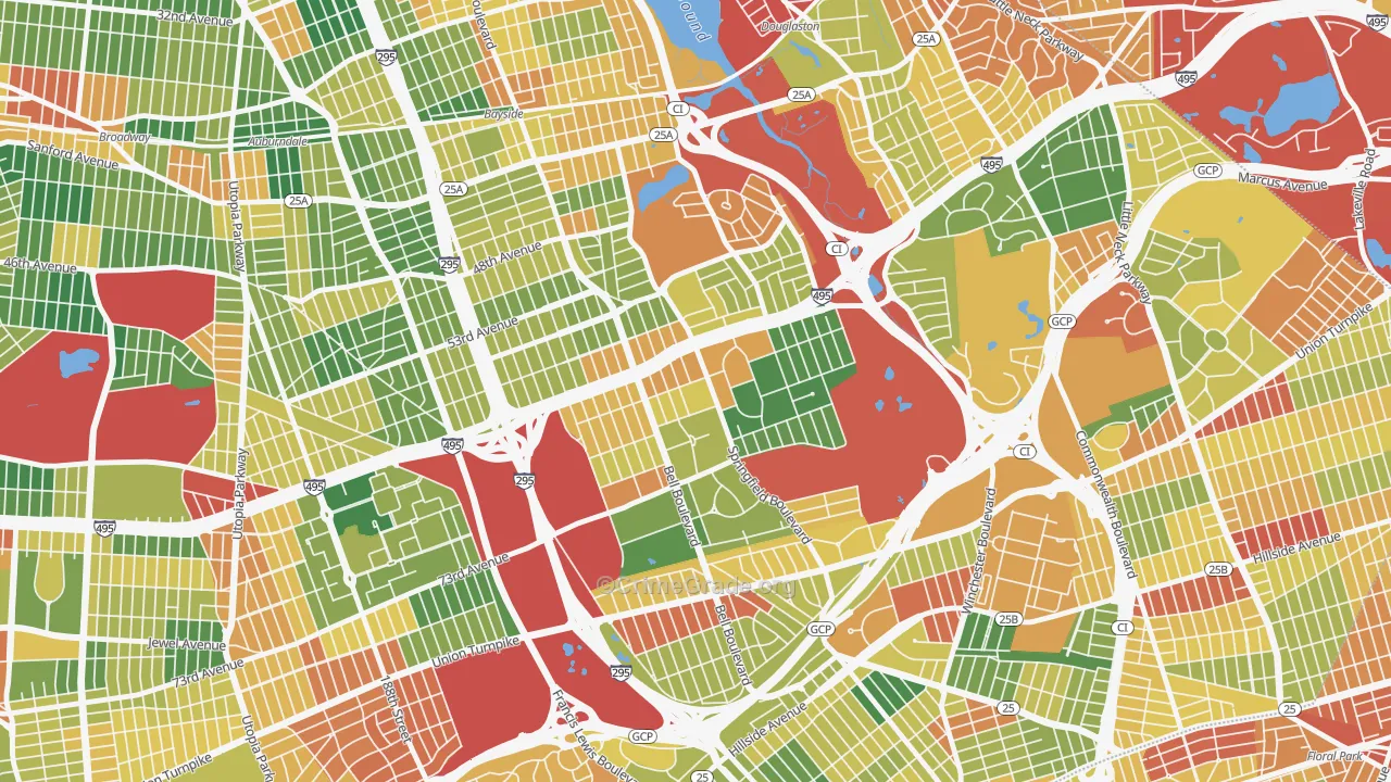 Oakland Gardens, Queens, NY Map of Robbery Rates