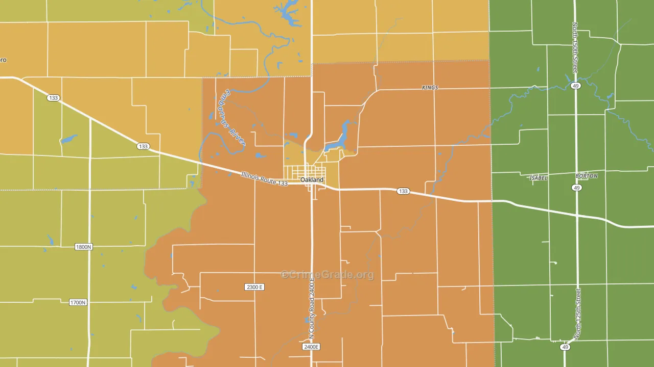 Oakland, IL Map of Robbery Rates