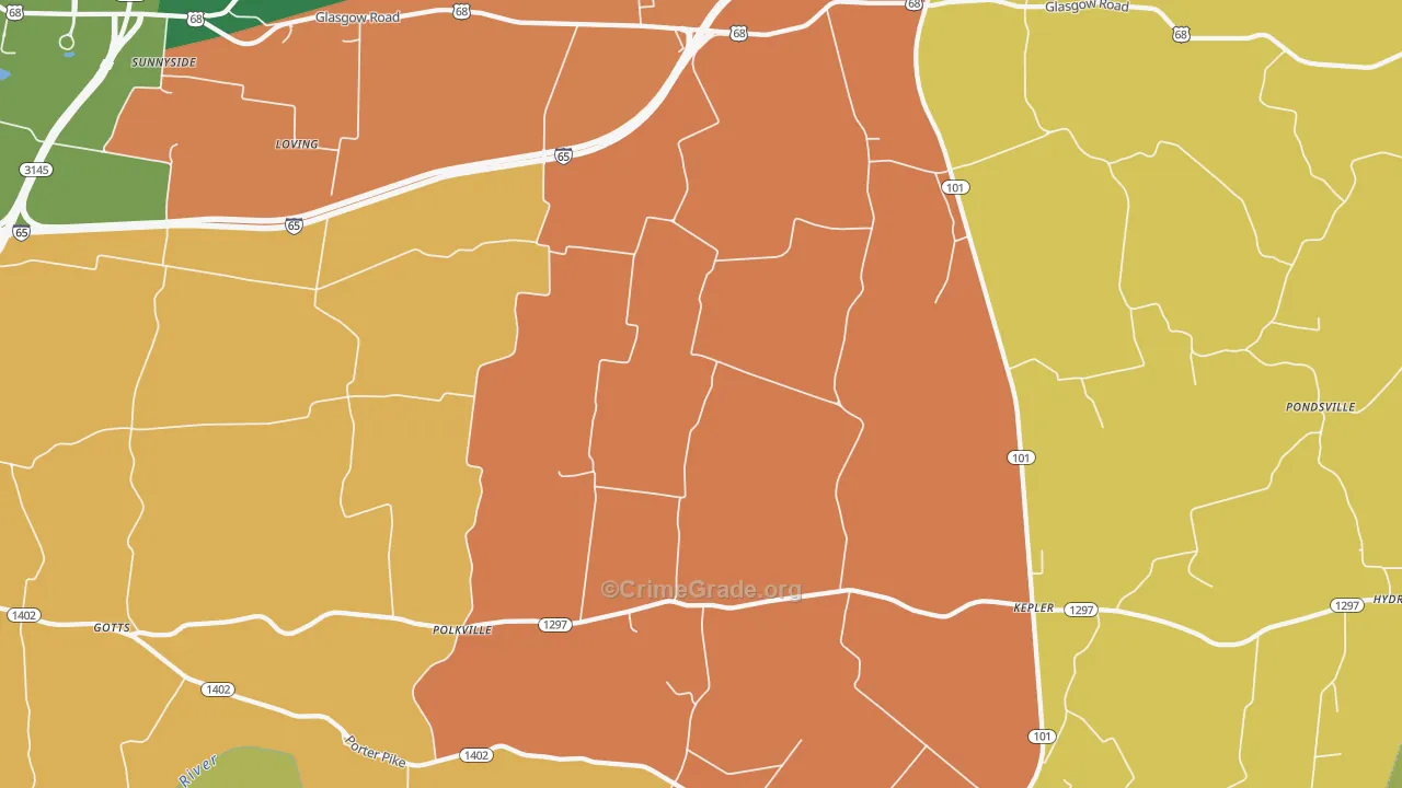 Oakland, KY Map of Robbery Rates