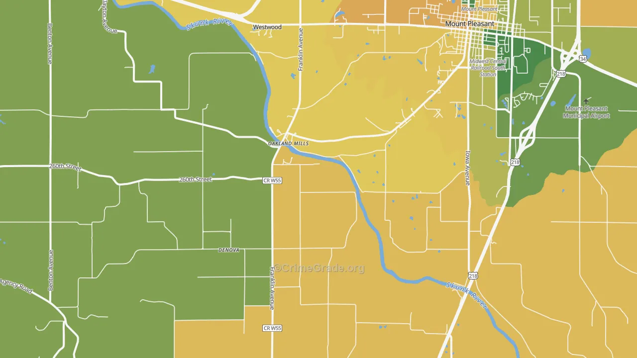 Oakland Mills, IA Map of Robbery Rates
