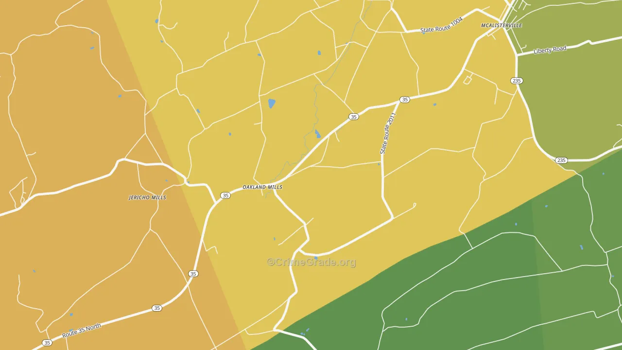 Oakland Mills, PA Map of Robbery Rates