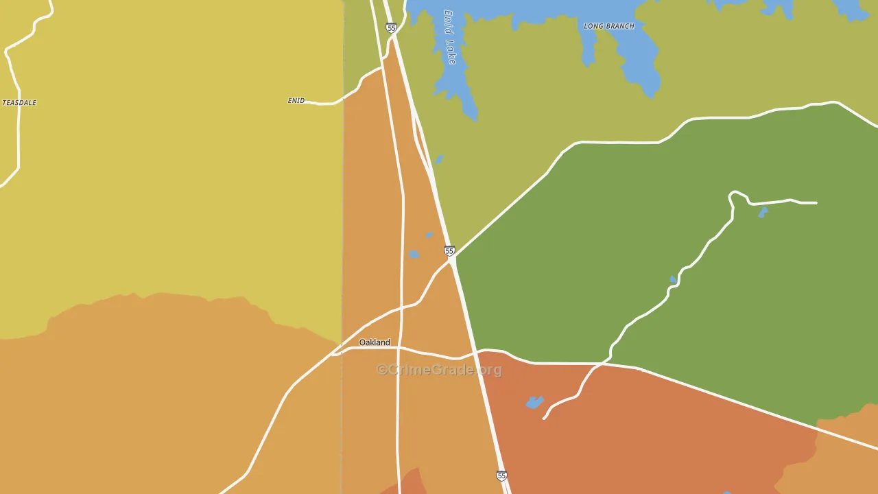 Oakland, MS Map of Robbery Rates