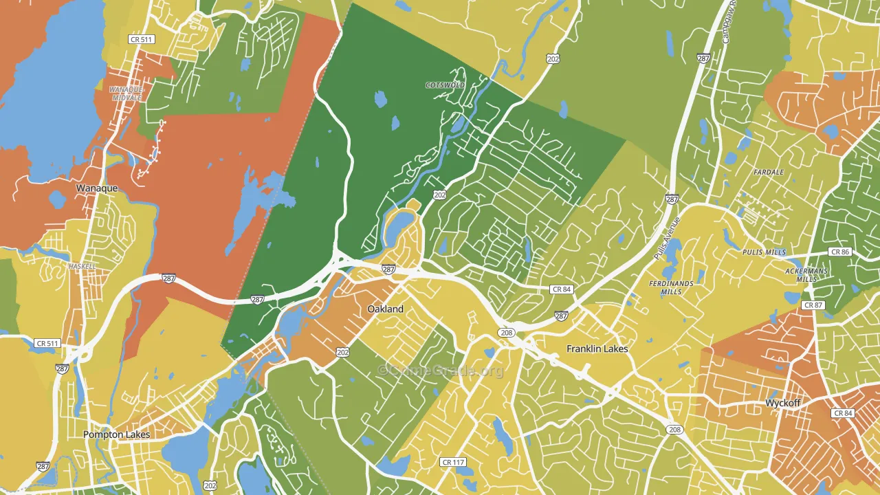 Oakland, NJ Map of Robbery Rates