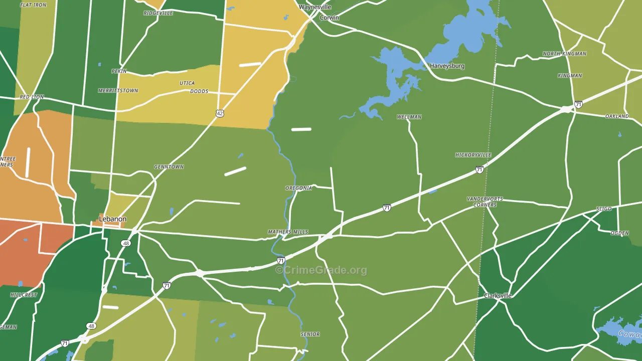 Oakland, OH Map of Robbery Rates