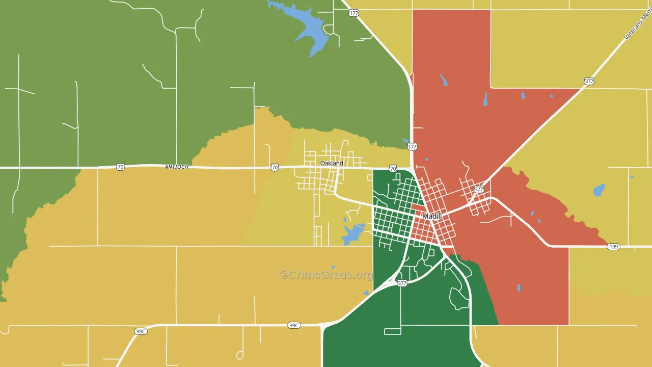 Oakland, OK Map of Robbery Rates