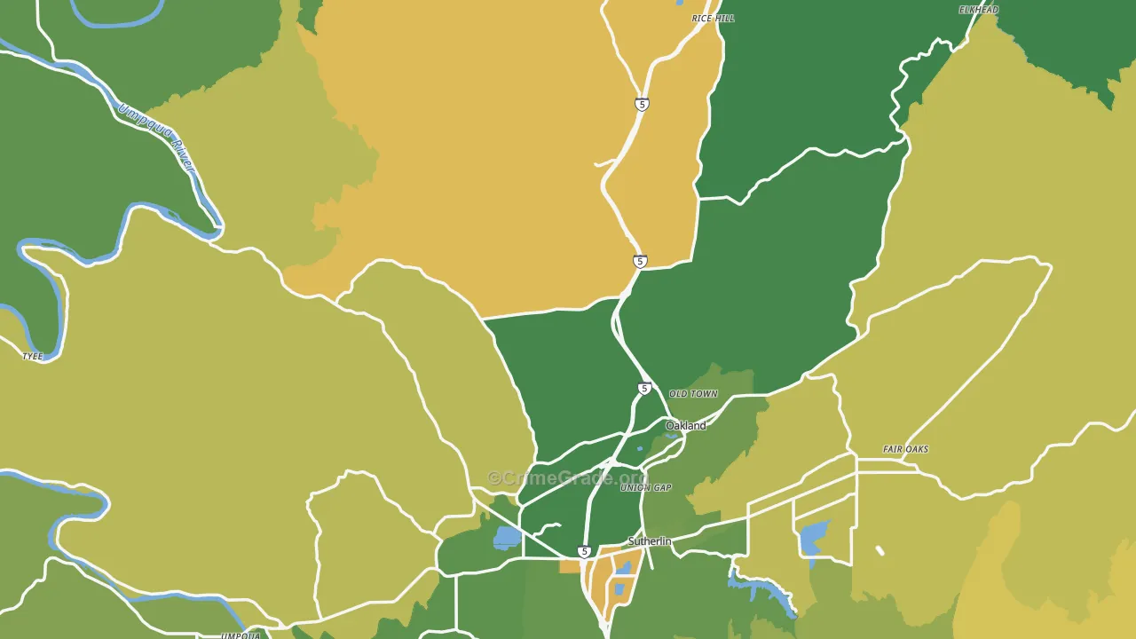 Oakland, OR Map of Robbery Rates