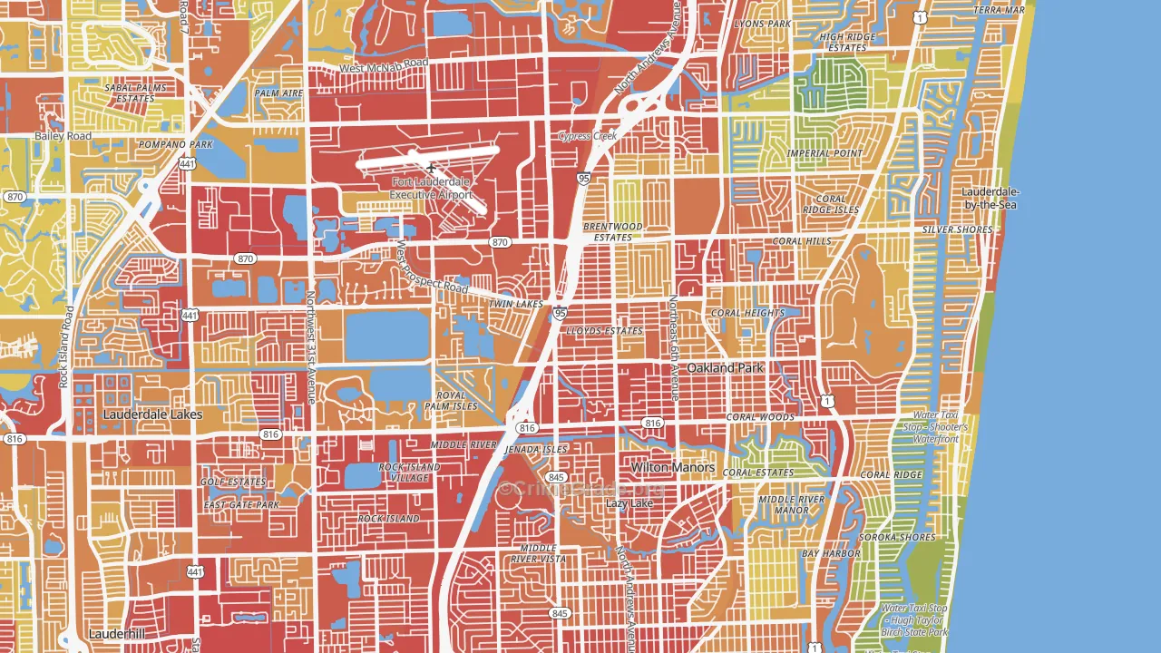 Oakland Park, FL Map of Robbery Rates