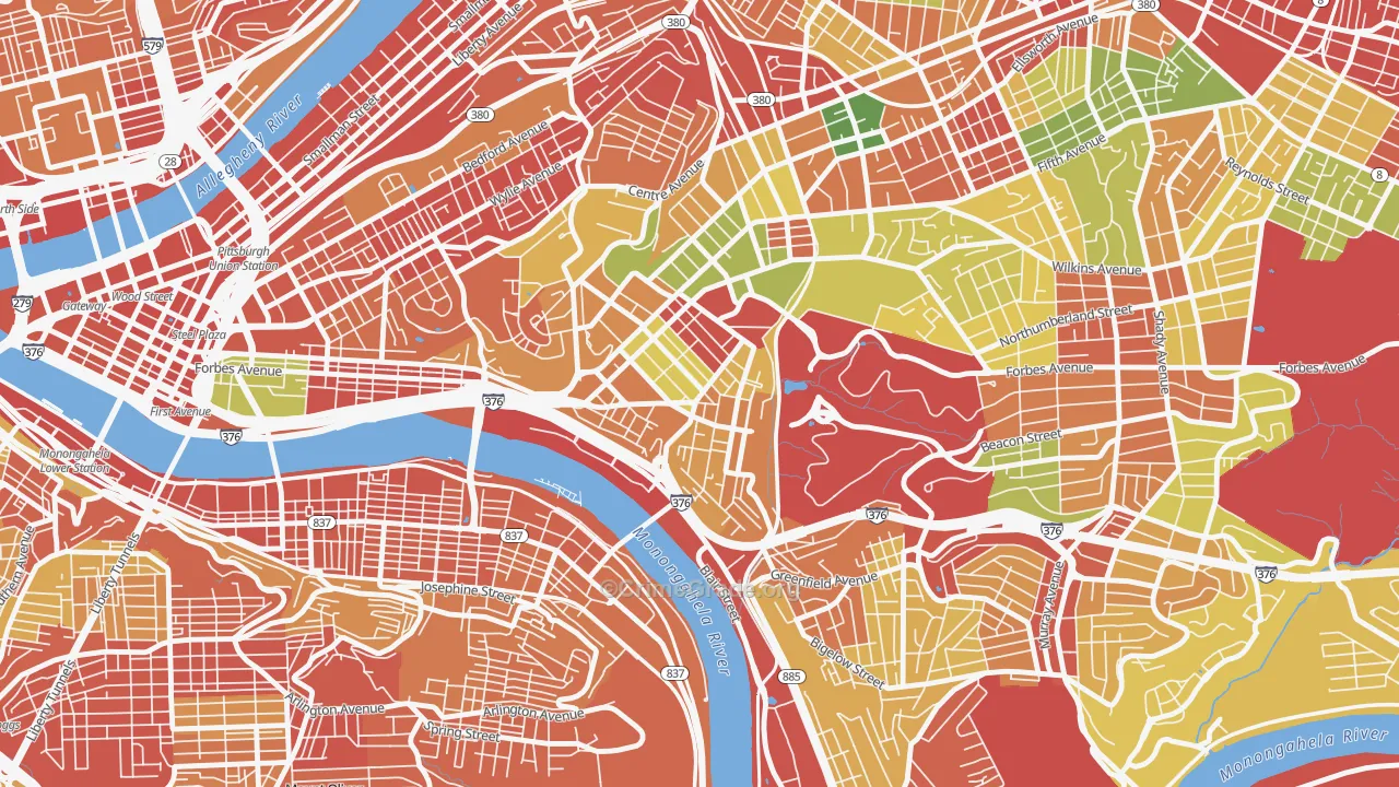 Oakland, Pittsburgh, PA Map of Robbery Rates