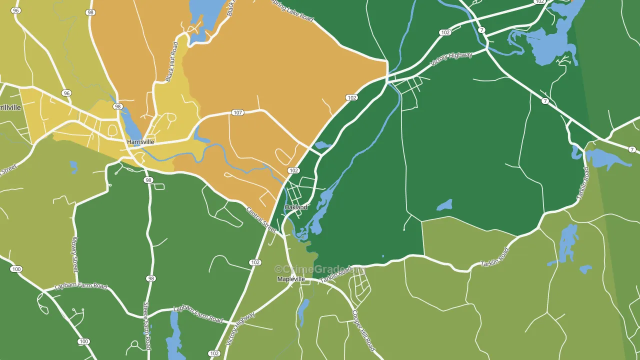 Oakland, RI Map of Robbery Rates