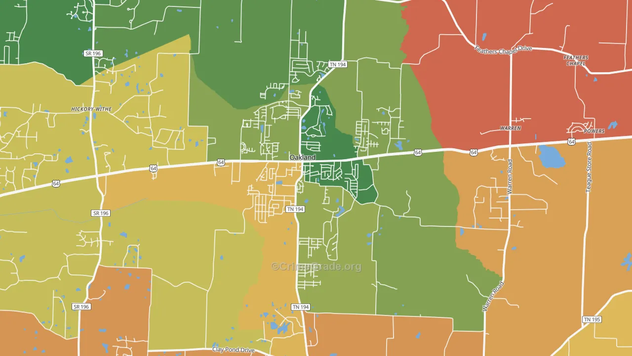 Oakland, TN Map of Robbery Rates