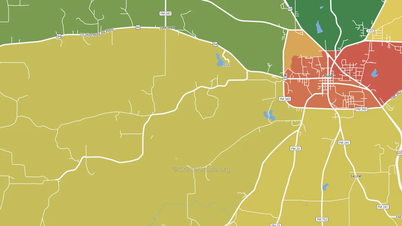 Oakland, TX Map of Robbery Rates