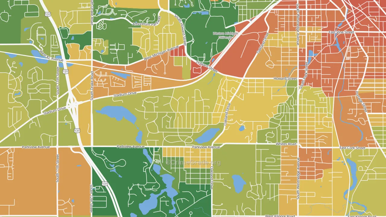 Oakland-Winchell, Kalamazoo, MI Map of Robbery Rates
