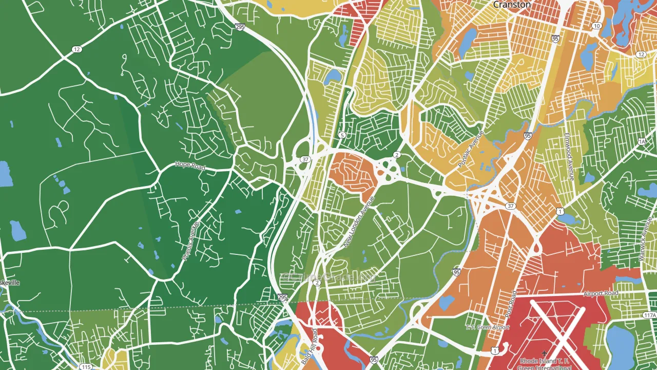 Oaklawn, Cranston, RI Map of Robbery Rates