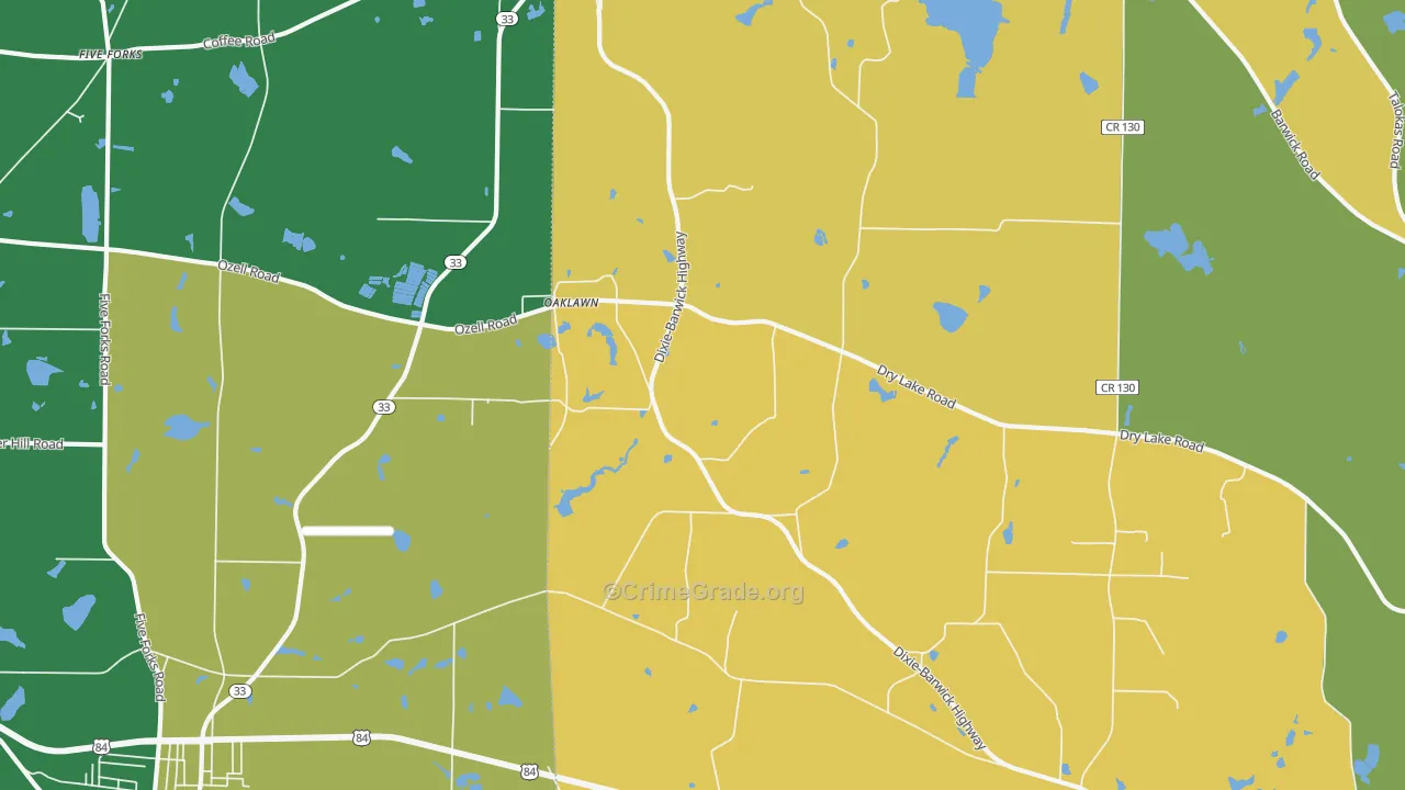 Oaklawn, GA Map of Robbery Rates