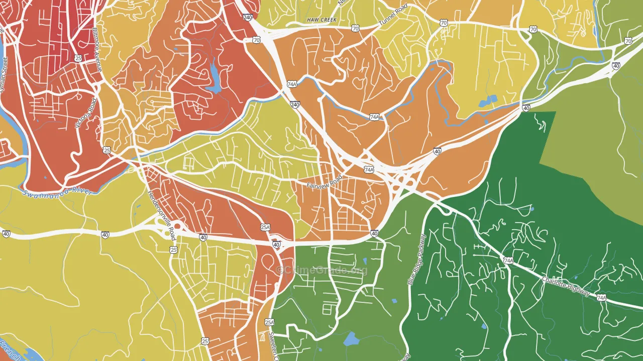 Oakley, Asheville, NC Map of Robbery Rates