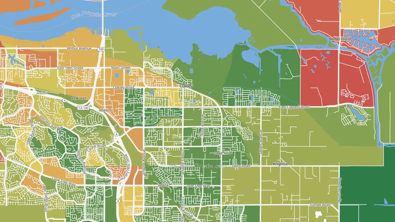 Oakley, CA Map of Robbery Rates