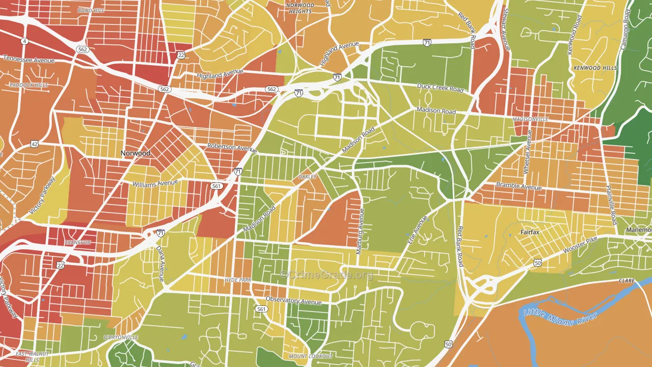 Oakley, Cincinnati, OH Map of Robbery Rates
