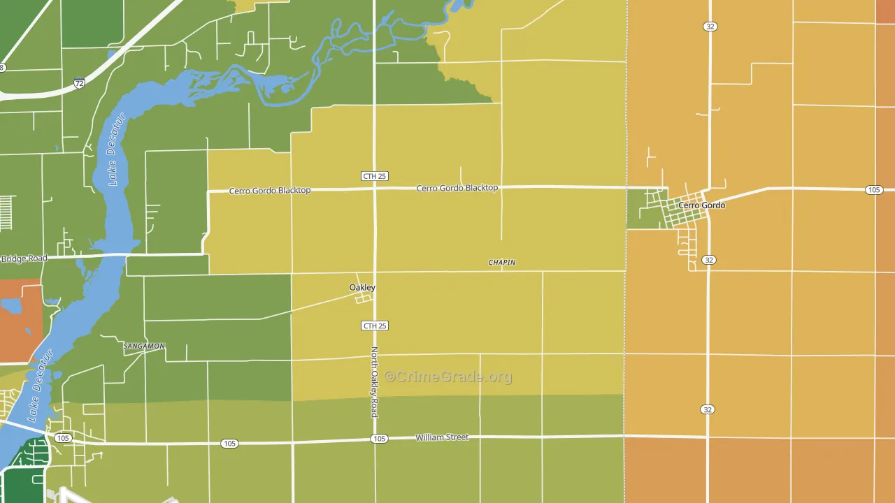 Oakley, IL Map of Robbery Rates