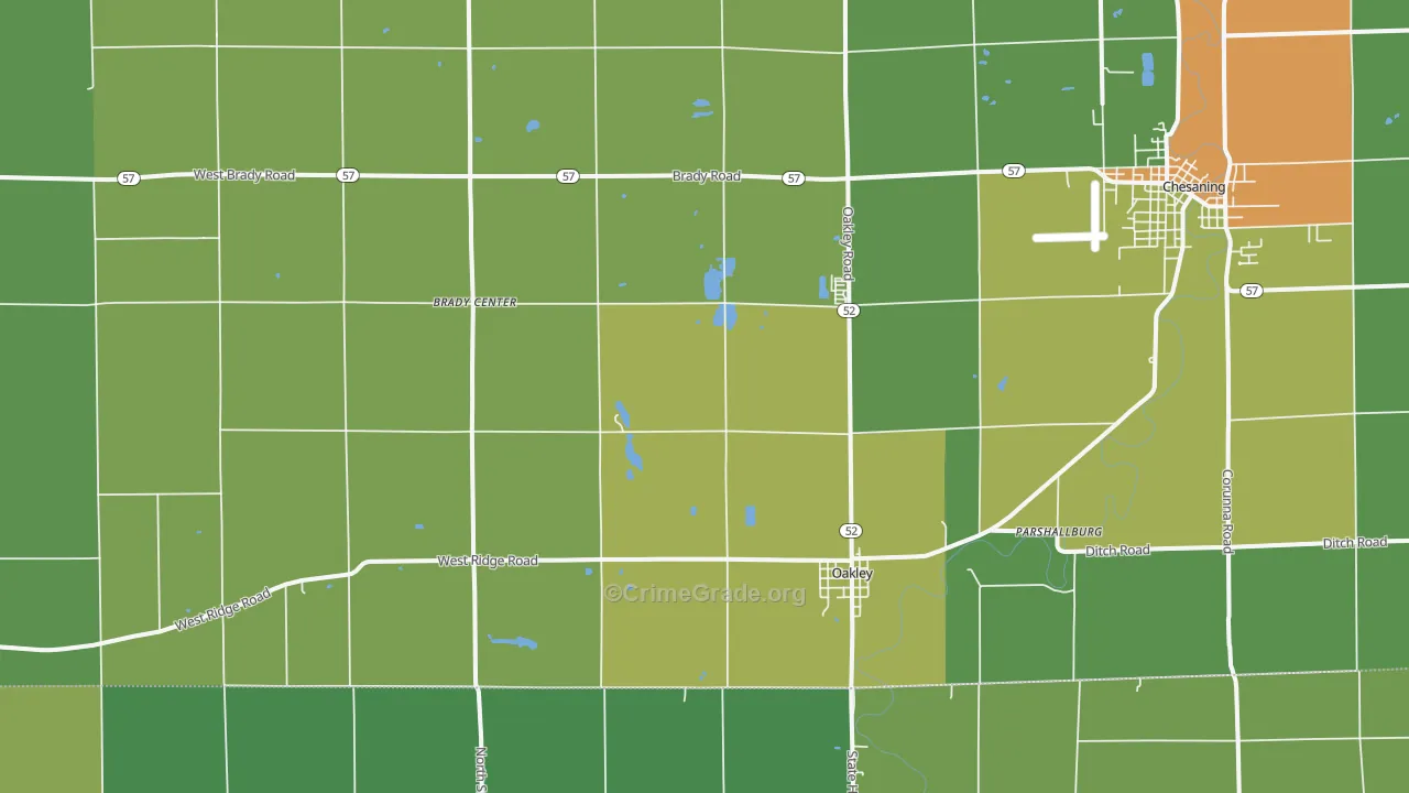 Oakley, MI Map of Robbery Rates