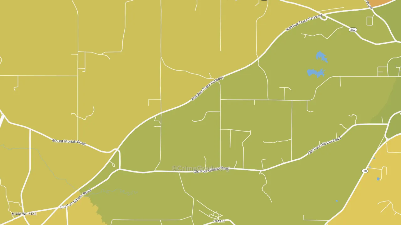 Oakley, MS Map of Robbery Rates