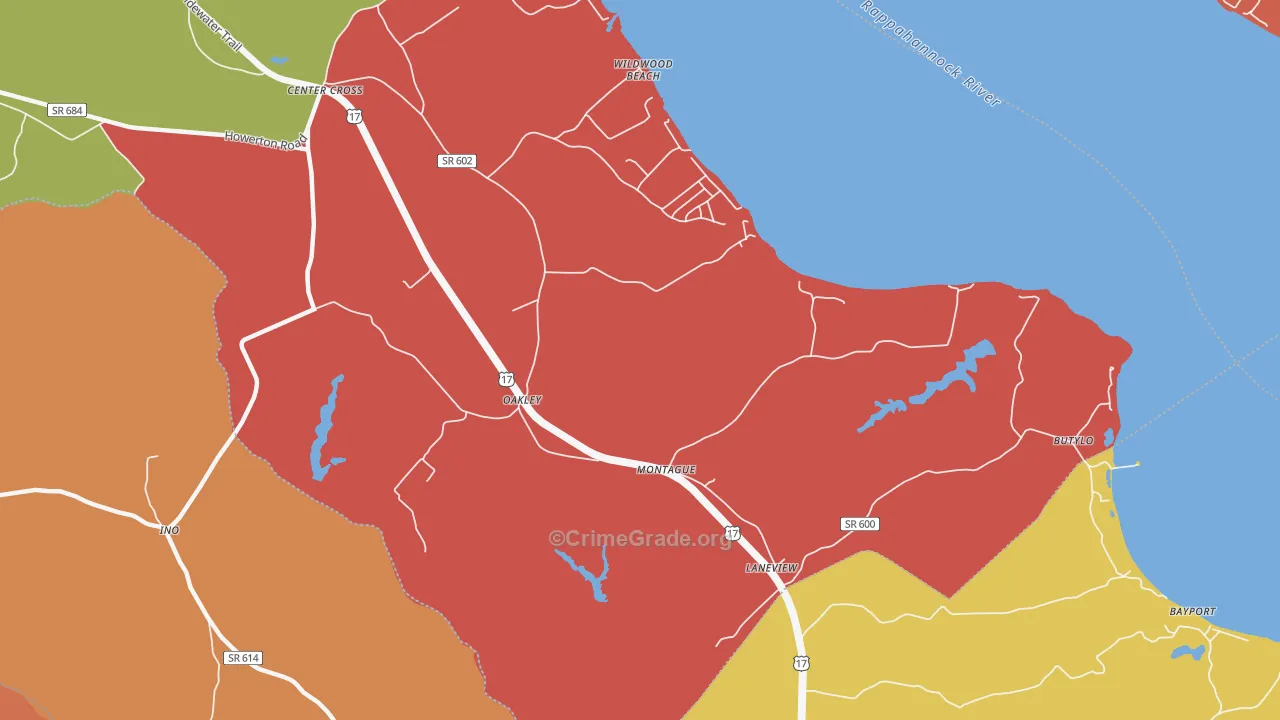 Oakley, VA Map of Robbery Rates