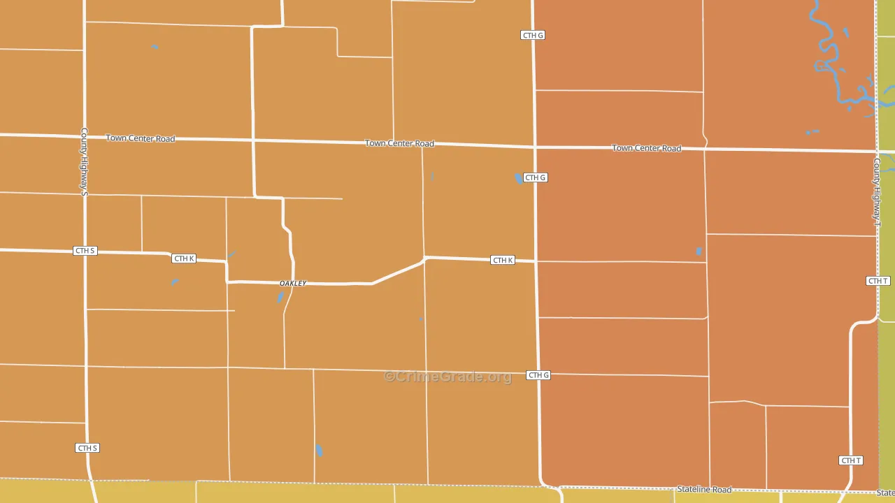Oakley, WI Map of Robbery Rates