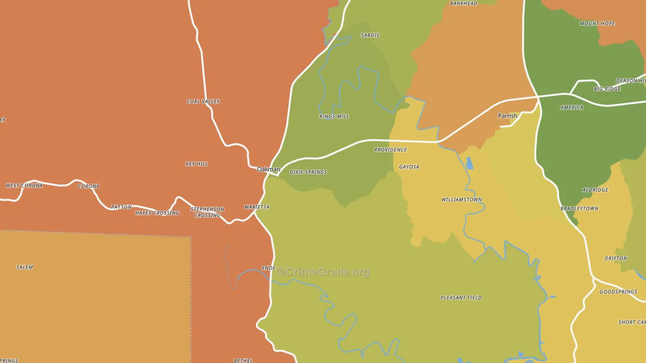 Oakman, AL Map of Robbery Rates