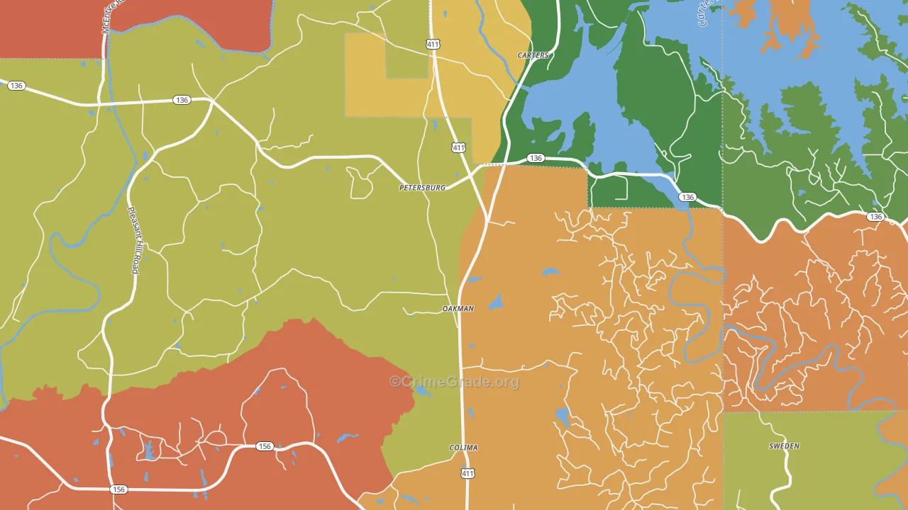 Oakman, GA Map of Robbery Rates