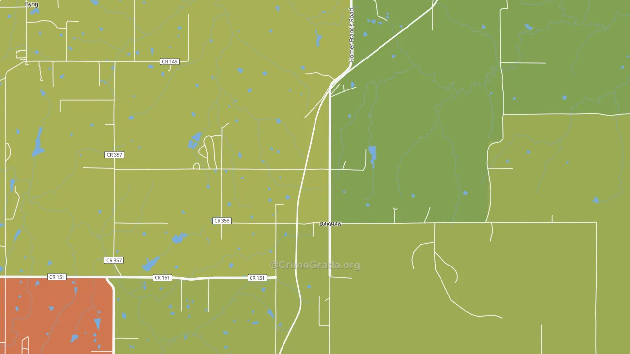 Oakman, OK Map of Robbery Rates