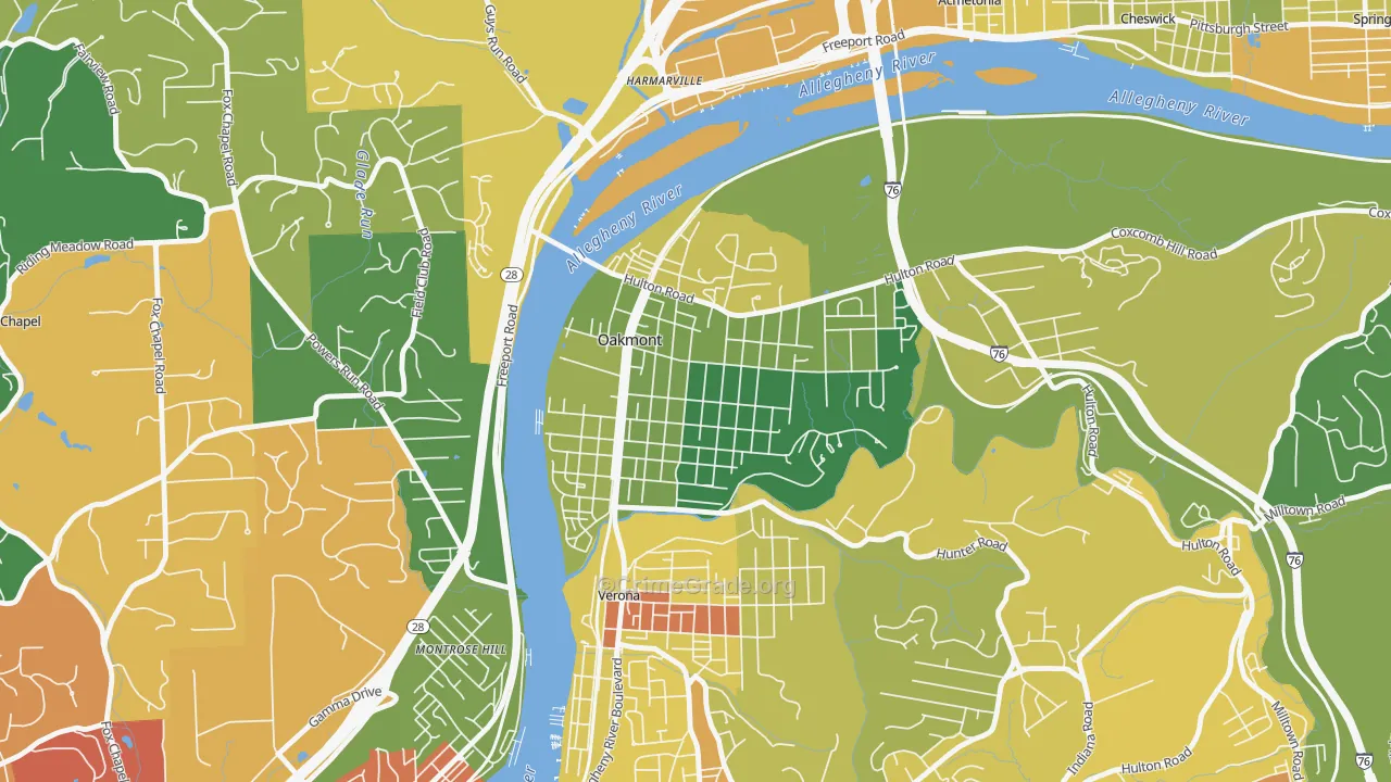 Oakmont, PA Map of Robbery Rates