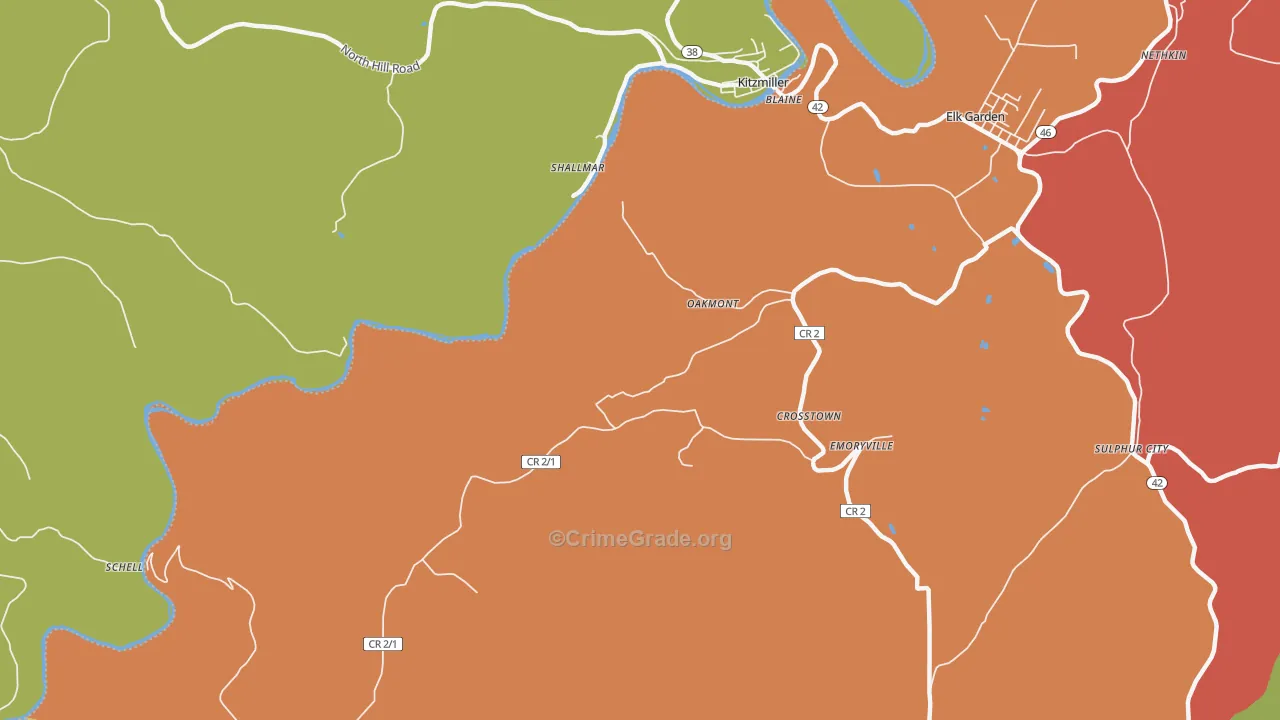 Oakmont, WV Map of Robbery Rates