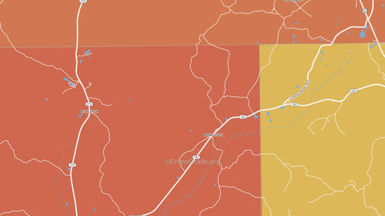 Oakmulgee, AL Map of Robbery Rates