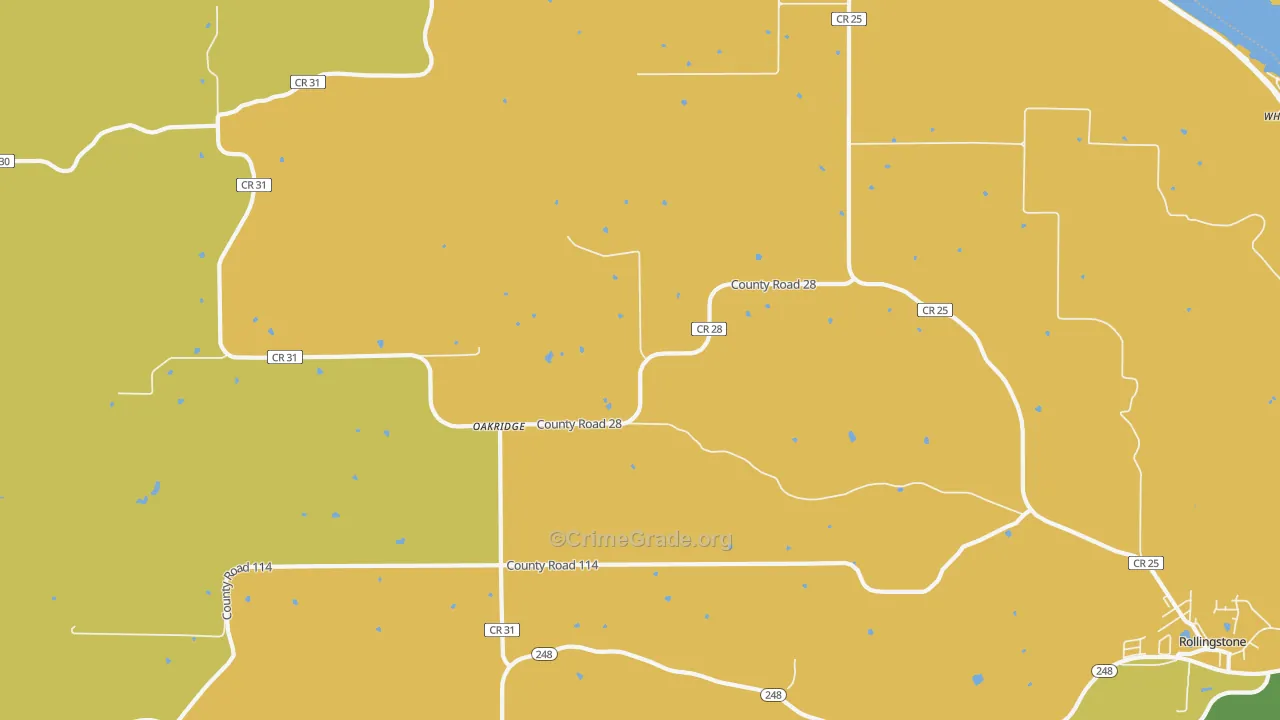 Oakridge, MN Map of Robbery Rates