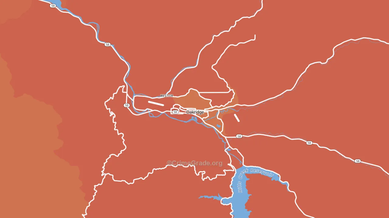 Oakridge, OR Map of Robbery Rates