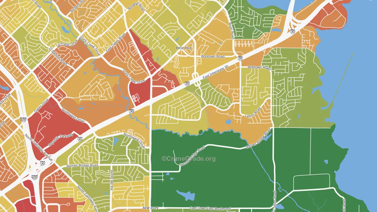 Oaks, Garland, TX Map of Robbery Rates