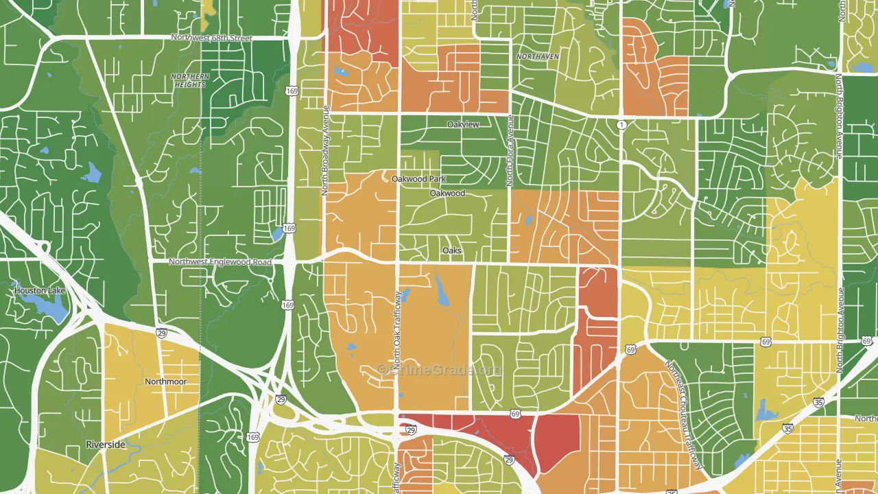 Oaks, MO Map of Robbery Rates