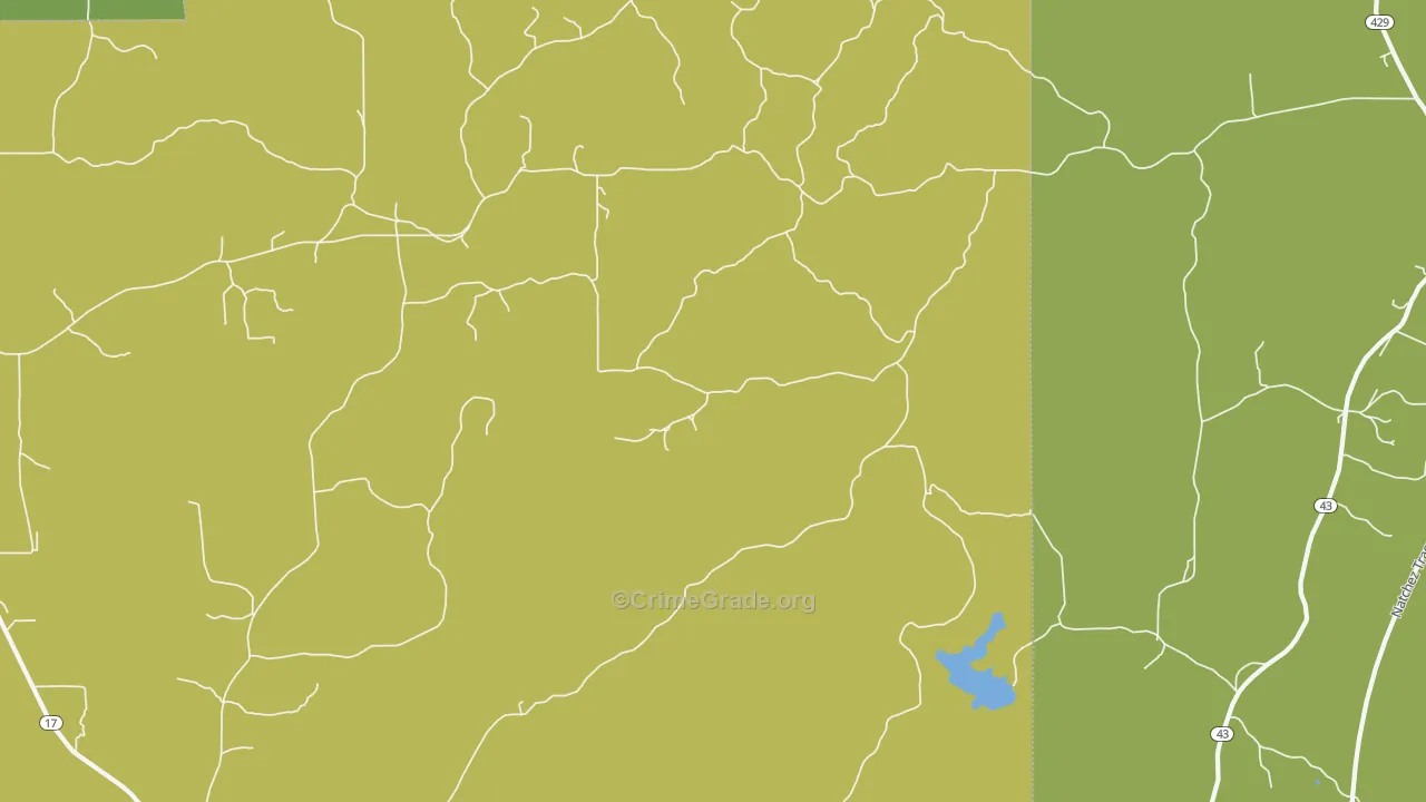 Oaks, MS Map of Robbery Rates