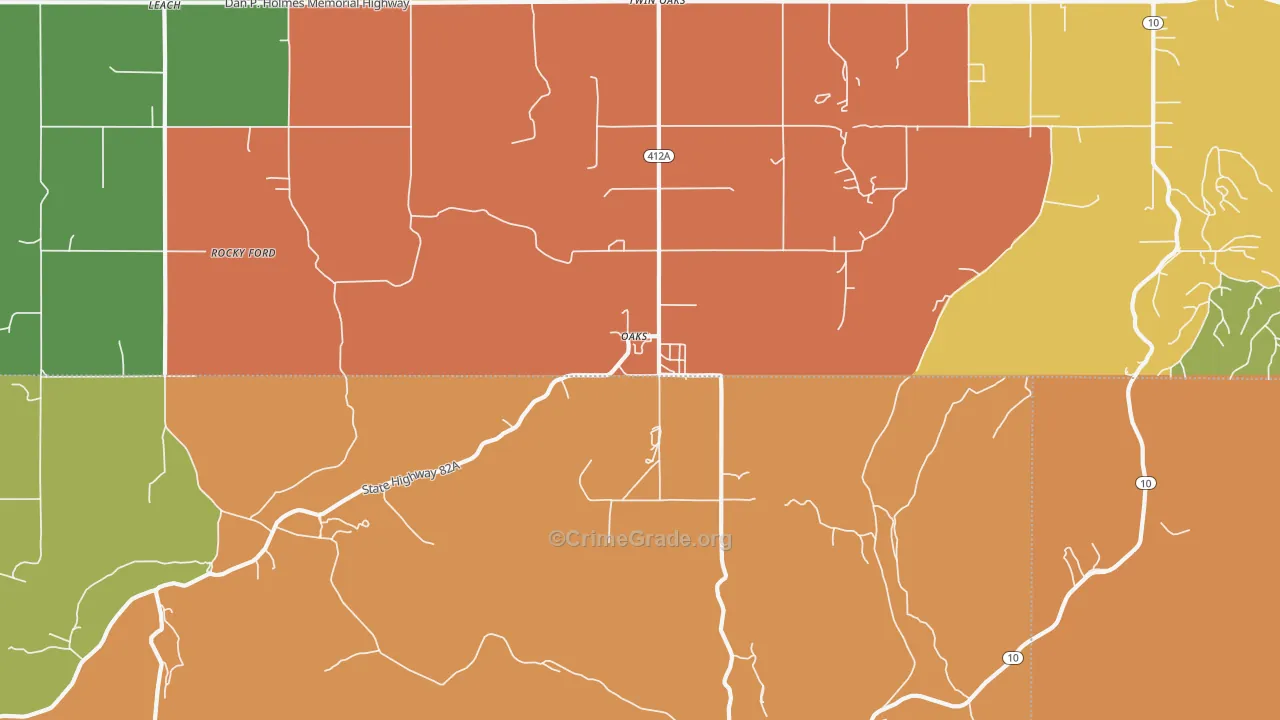 Oaks, OK Map of Robbery Rates