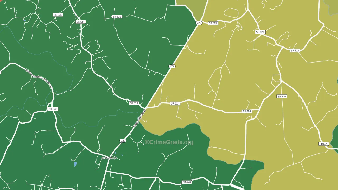 Oakshade, VA Map of Robbery Rates