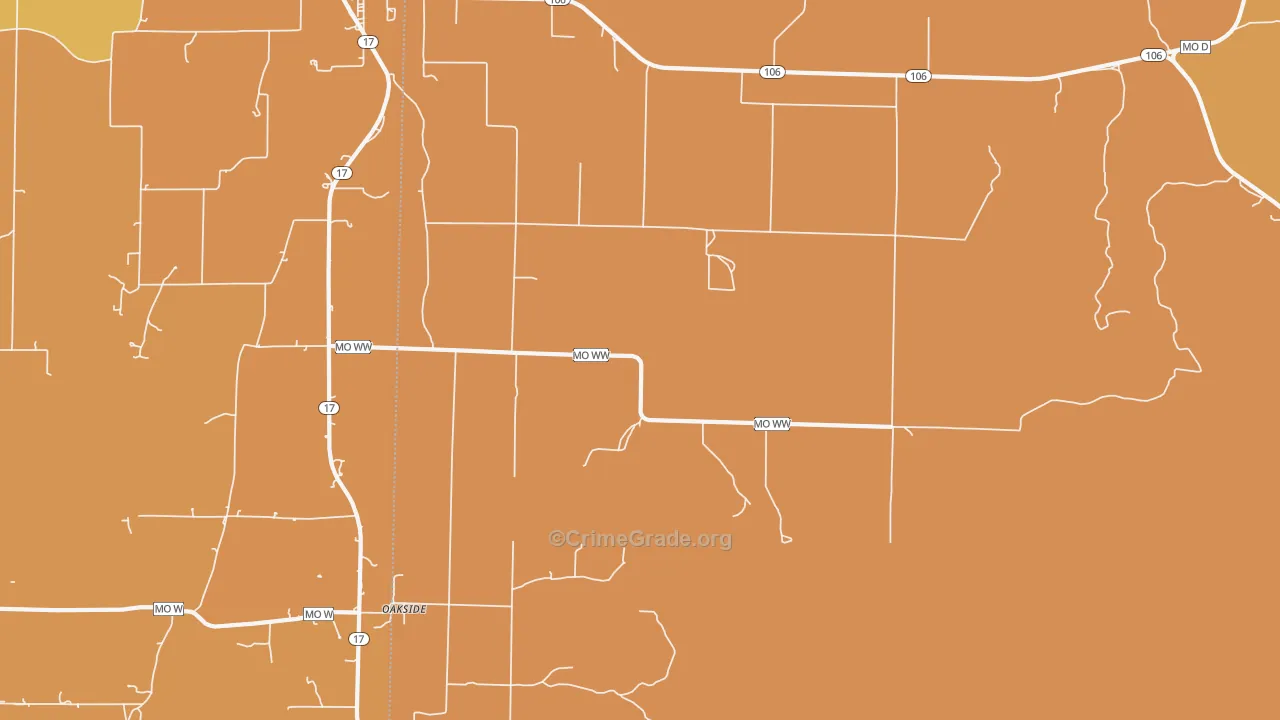 Oakside, MO Map of Robbery Rates