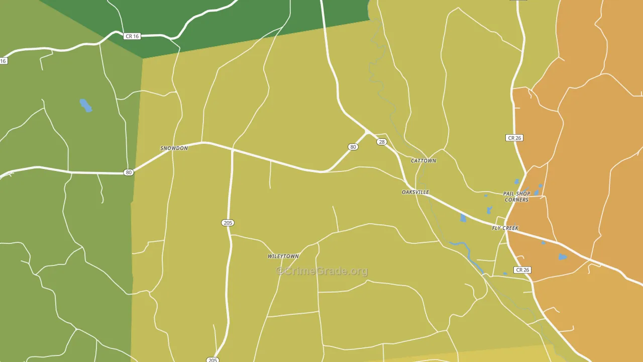 Oaksville, NY Map of Robbery Rates