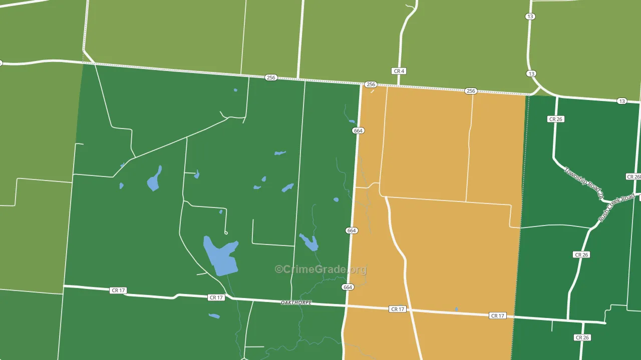 Oakthorpe, OH Map of Robbery Rates