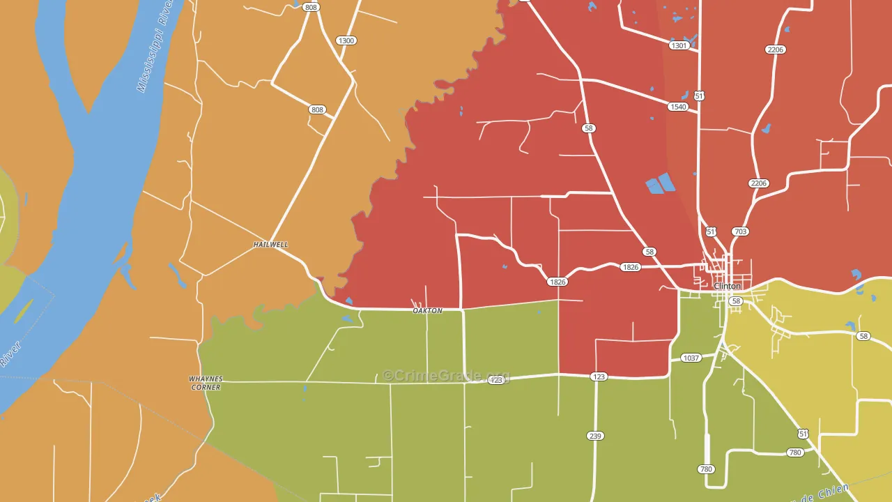 Oakton, KY Map of Robbery Rates