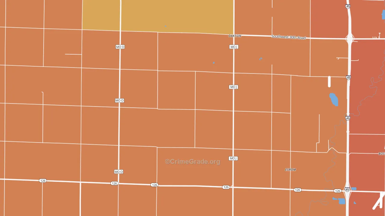 Oakton, MO Map of Robbery Rates
