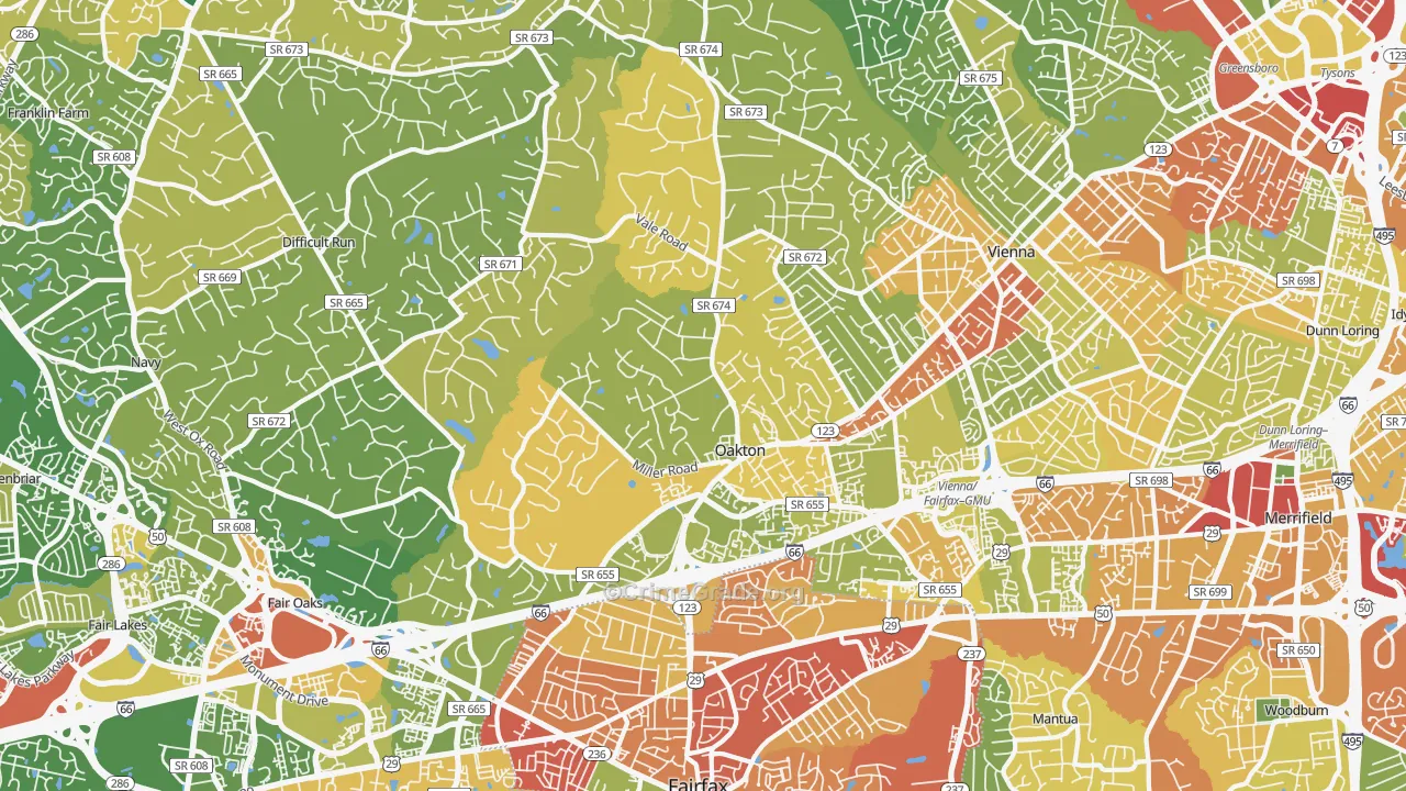 Oakton, VA Map of Robbery Rates