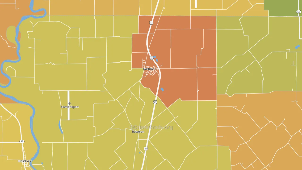 Oaktown, IN Map of Robbery Rates