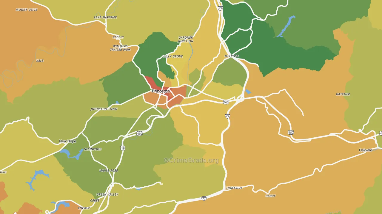 Oakvale, WV Map of Robbery Rates